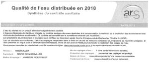 Synthèse du contrôle de l'eau délivrée en 2018
